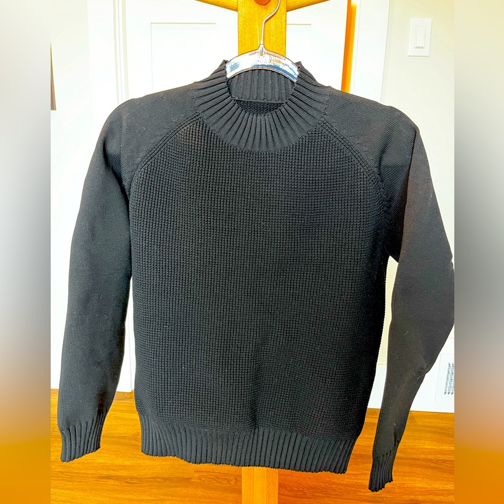 Muji Black Waffleknit Mock Turtleneck Sweater